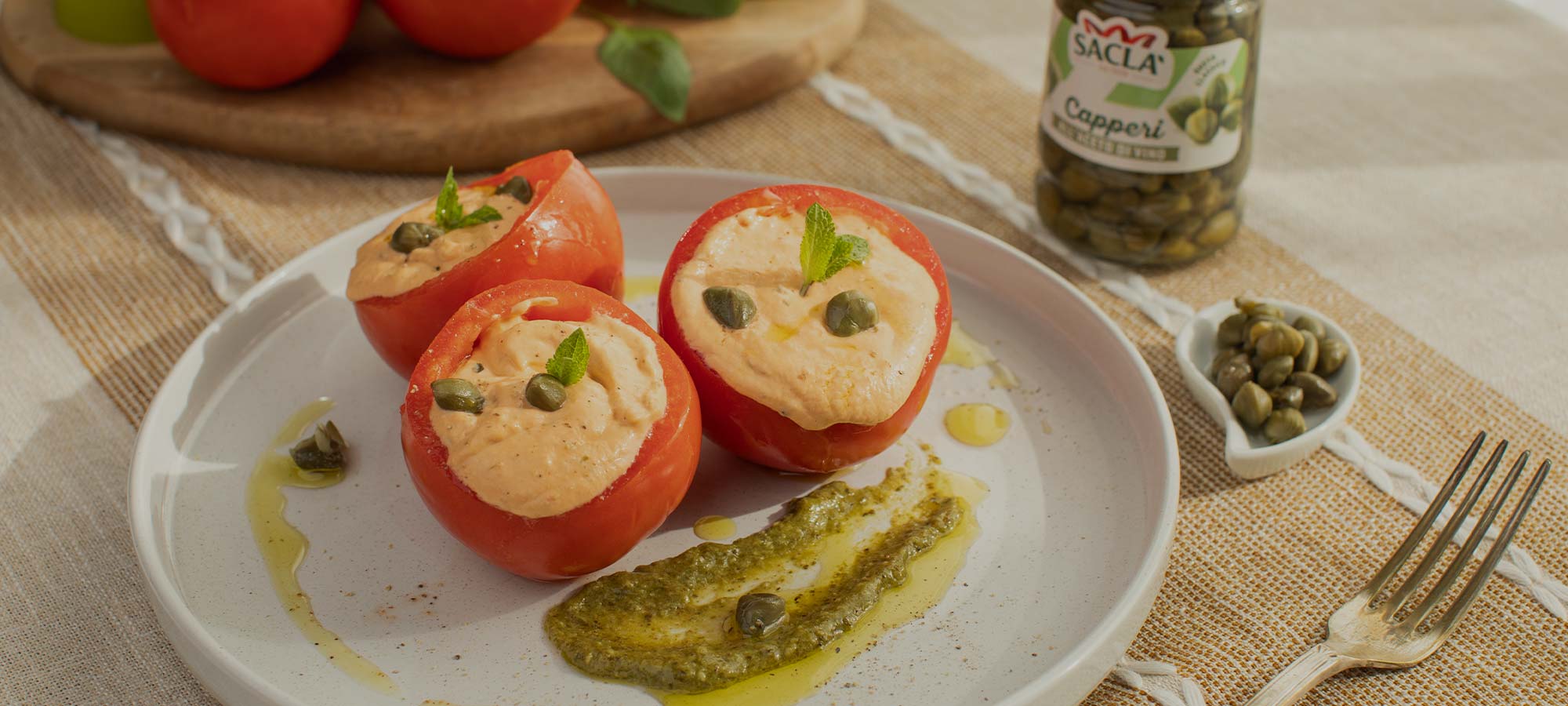 Gefüllte Tomaten mit Thunfisch und Saclà Kapern in Weinessig